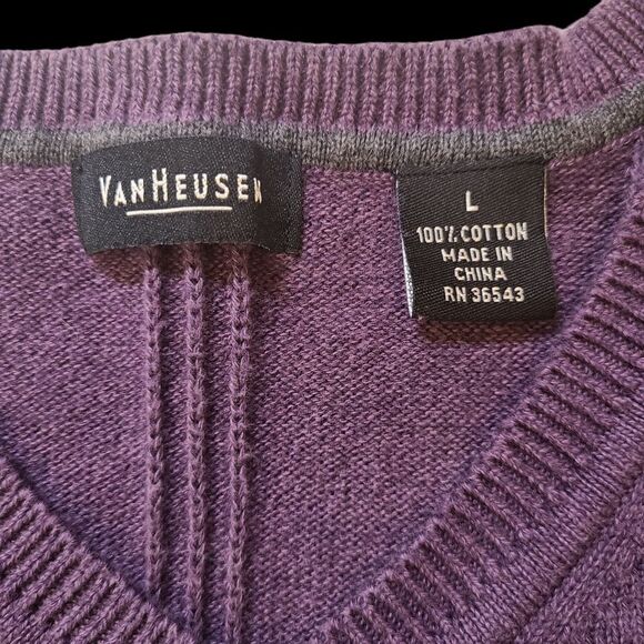 Van Heusen Sweater Vest Purple Cable Knit V-Neck Men's Sz L - Picture 5 of 6